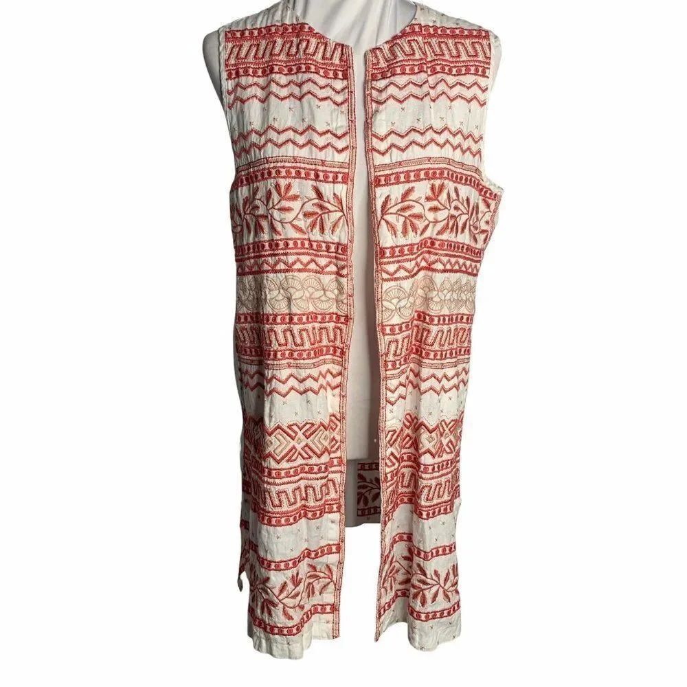 Johnny Was Dahlla Slim Linen Vest White Geometric